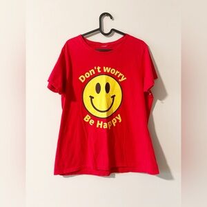 Happy face t-shirt red color cotton unisex